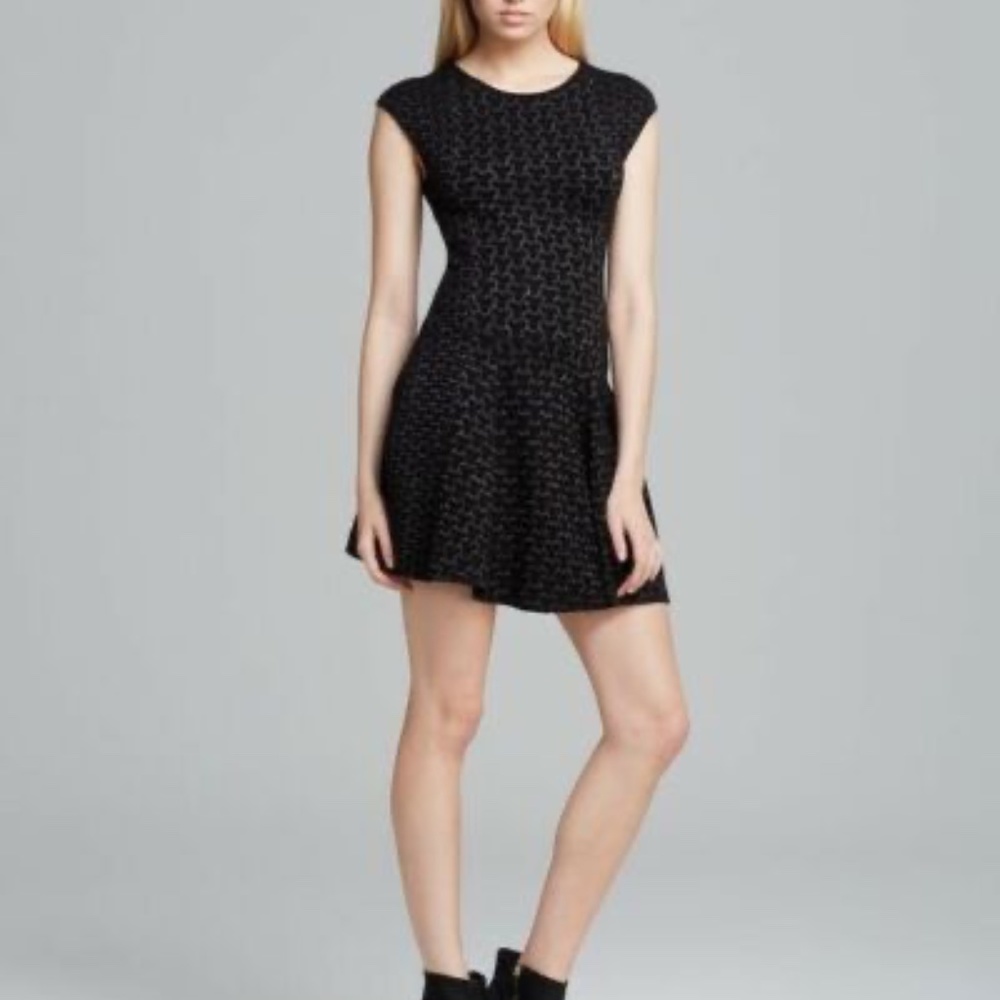 NEW TORN BY RONNY KOBO Malu Fit and Flare Jacquard Black/gold dress. Size small